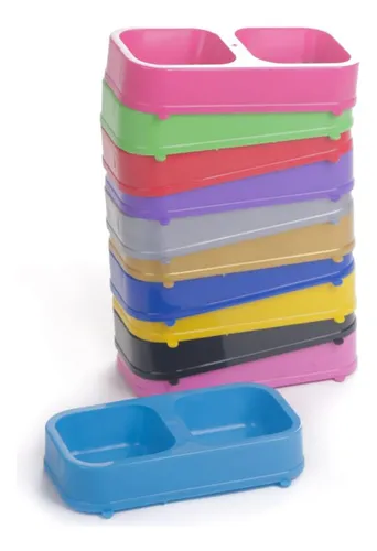 comedero de plastico rectangular doble para perros y gatos